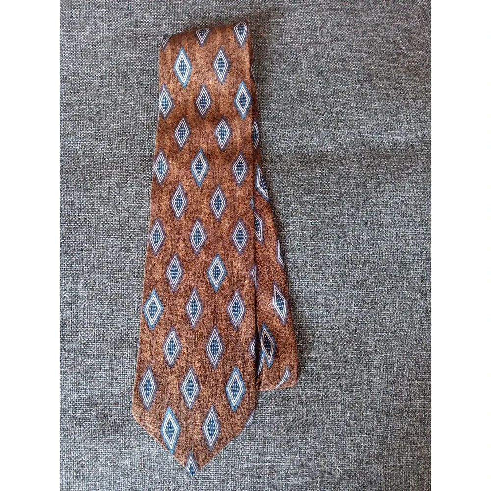Tie 70s 80s 90s Y2K Mens Hagger Clothing Silk Brown Blue 4 Wide 57 Long
